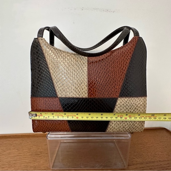 Vintage Air Step Handbag Brown Faux Snakeskin Patchwork Retro 60s 70s MCM - Picture 10 of 14